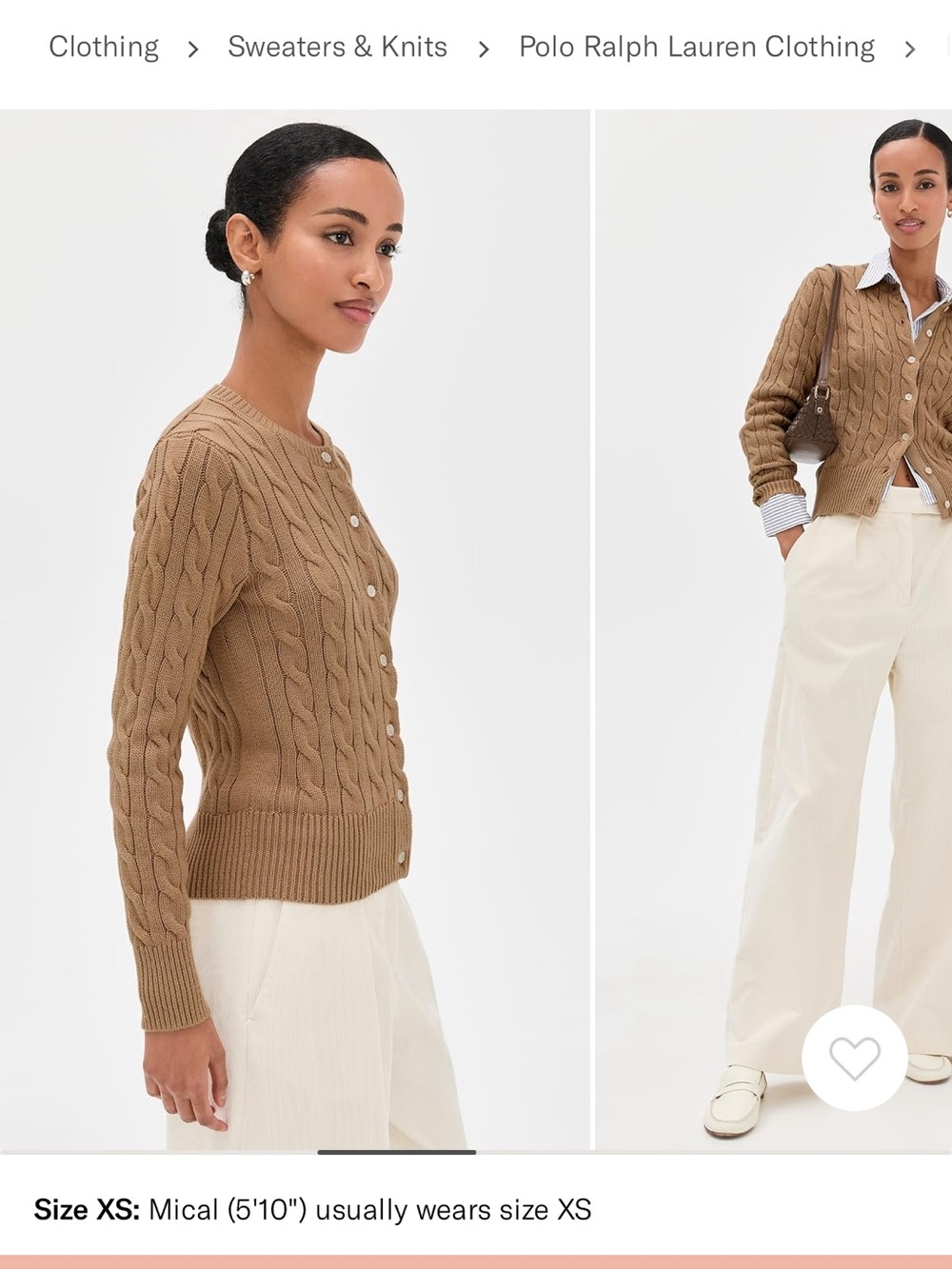 Polo Ralph Lauren Cotton Cable Long Sleeve Cardigan - Vintage Khaki - Small - Picture 3 of 7